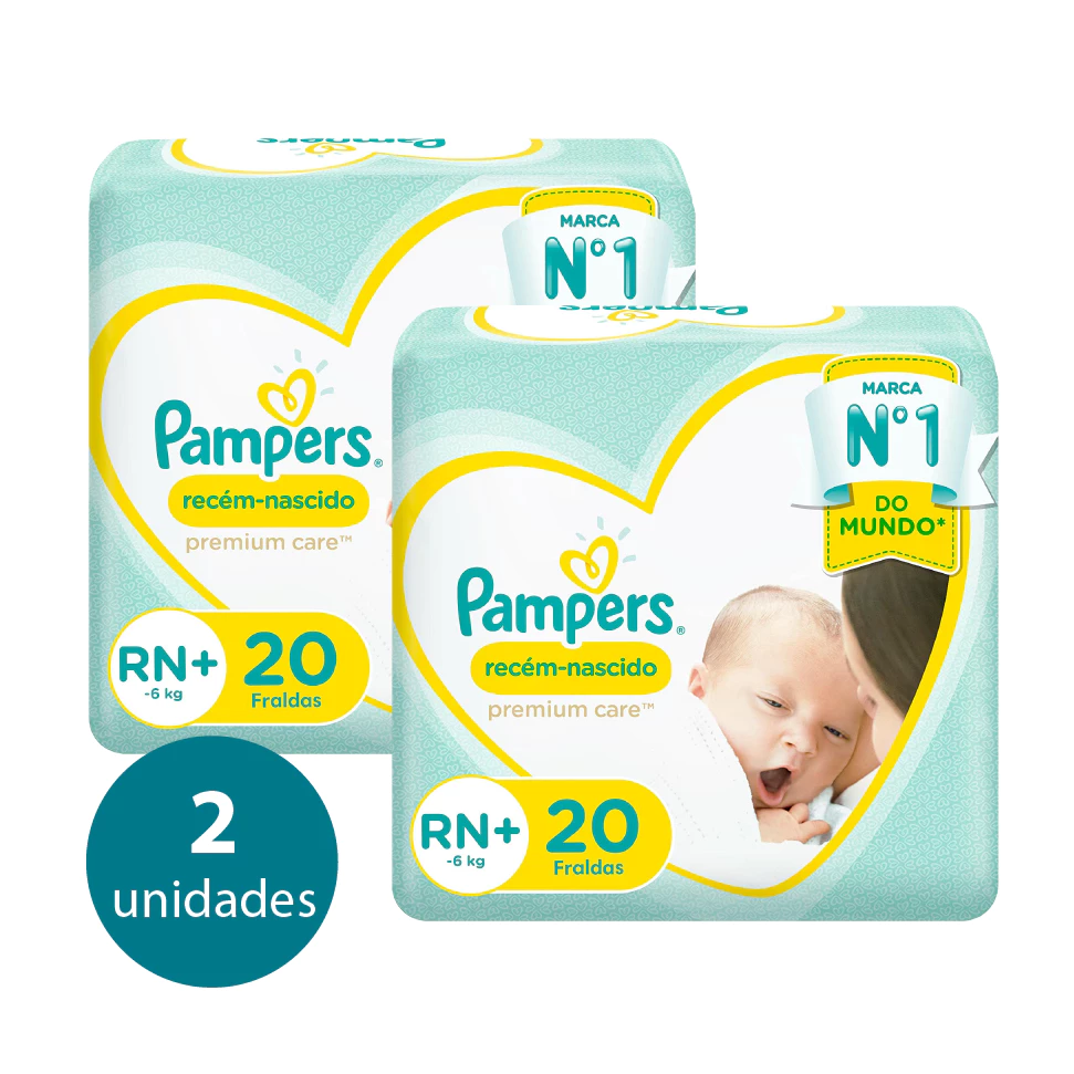 Kit 2 Pacotes Fraldas Pampers Recém-Nascido Premium Care RN + 40 Fraldas