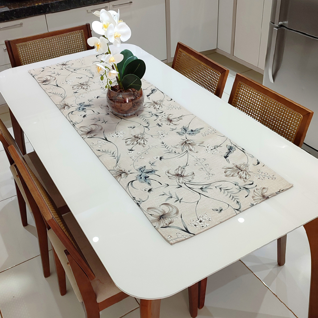 Caminho Trilho de Mesa Decorativo Linhão 1,50m x 0,50m Decoração - Floral Cinza