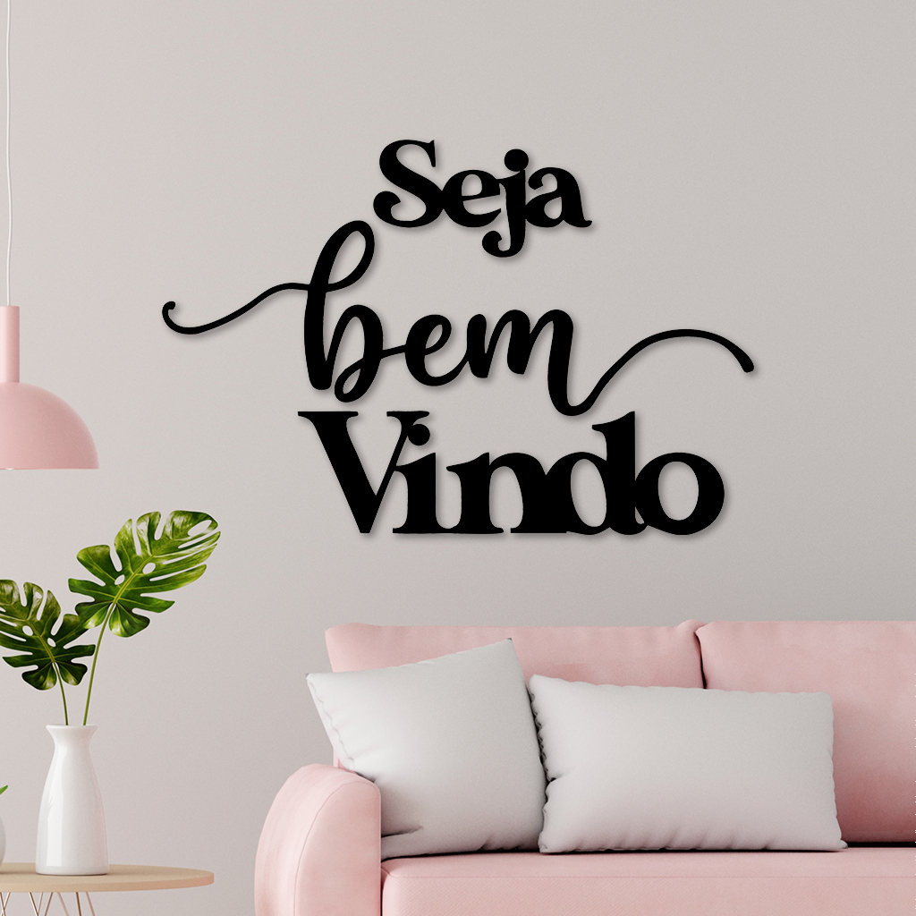 Promoção Letreiro Quadro de Parede em MDF 3mm Seja Bem Vindo 13x40cm