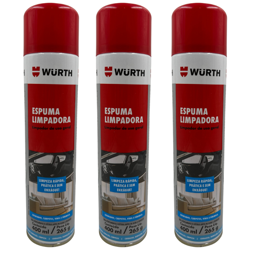ESPUMA MÁGICA LIMPADORA TIRA E REMOVE MANCHAS WURTH 400ML 3 UNIDADES