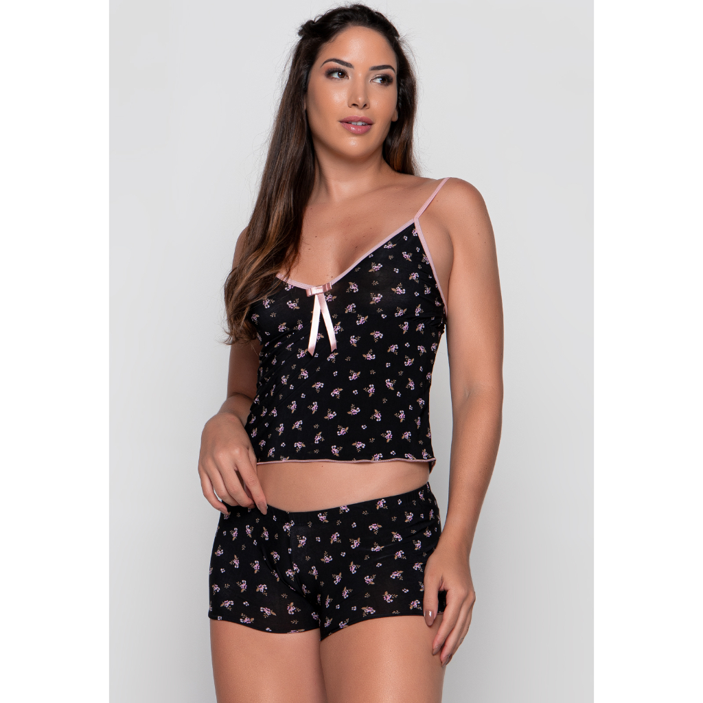 Baby Doll  Liganete Estampado Conjunto Pijama Barato Promoção Super Confortável 086