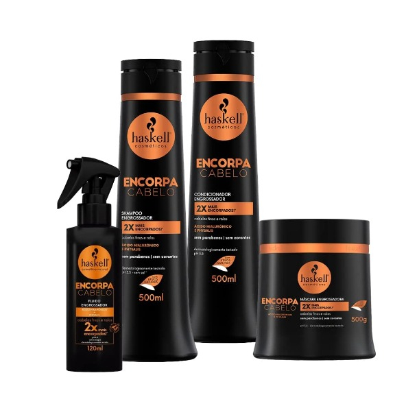 Haskell Encorpa Cabelo Engrossador Completo 4 Itens 500ml Cabelos Ralos e Finos