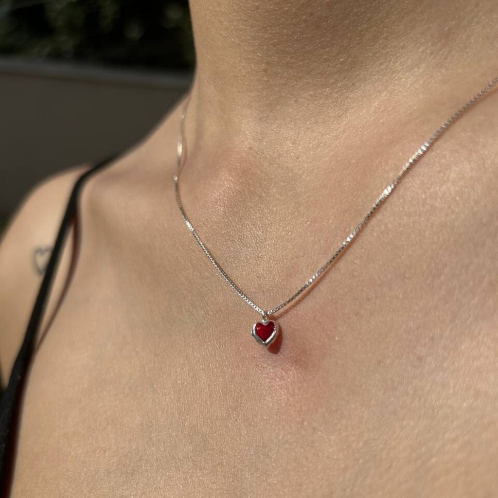 Colar Cordão Ponto de Luz Vermelho Coração em Prata 925 em Oferta na Shopee