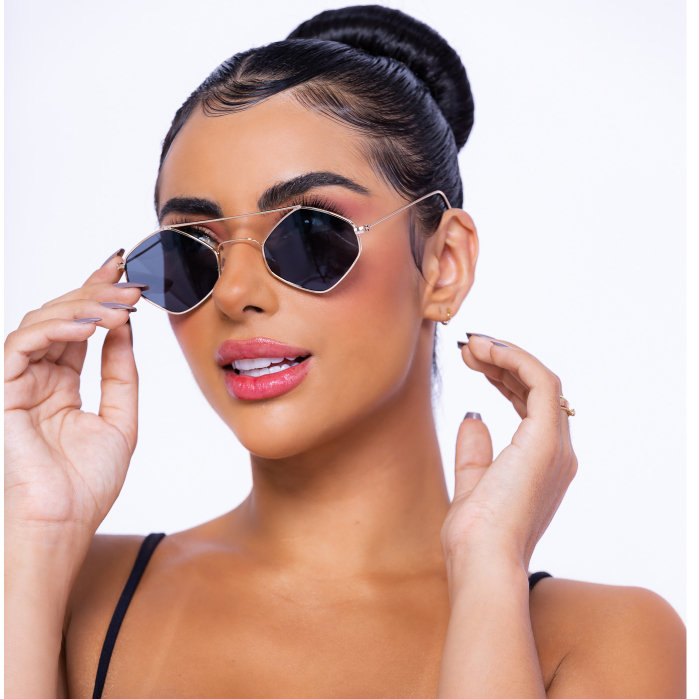 Óculos de Sol  Feminino Hexagonal Verão Mallibu Beach