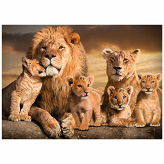 Quadro Decorativo 1 Peça em MDF Família de Leões 4 Filhotes