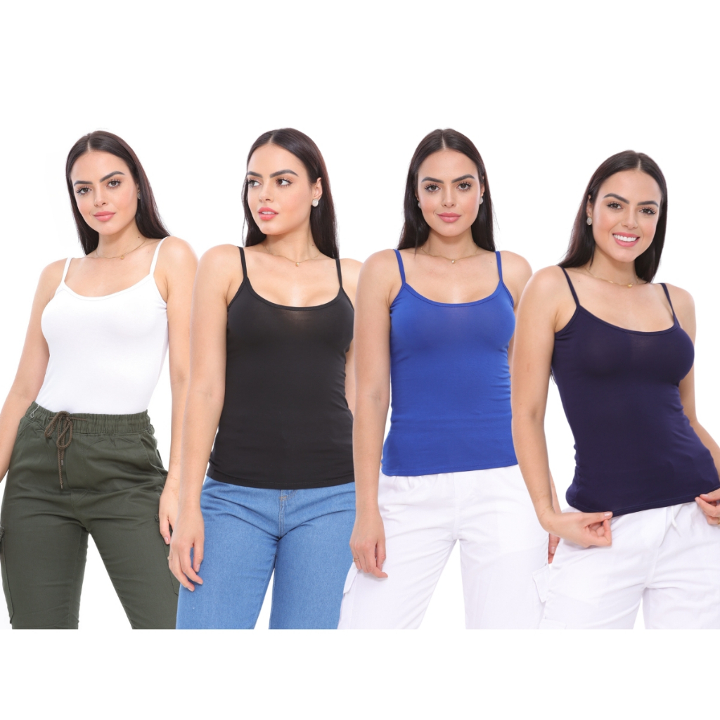 4 Blusinhas Regatas de Viscose com Elastano Alça Fina Preço de Atacado