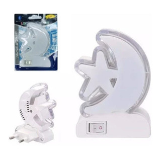 Abajur Lua & estrela Tomada Led Quarto Criança Bebe Luz Noturna