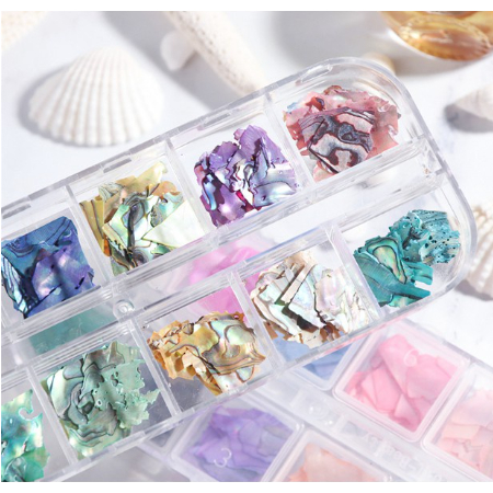 Madre Perola Com 12 Cores Marmorizada Furta Madre Pérola Unhas Nail Art Para Unhas Ostra Natural Estojo em Oferta na Shopee