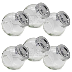06 Potes Vidro 180ml Porta Temperos 180 Ml Baleiro Tampa Plástico Prata Tamanho 8x8x6cm