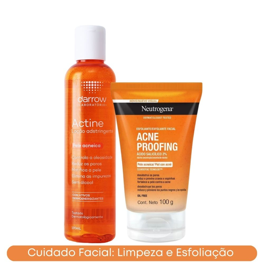Tônico Adstringente Actine Pele Acneica 190ml  + Esfoliante Acne Proofing Neutrogena 100g