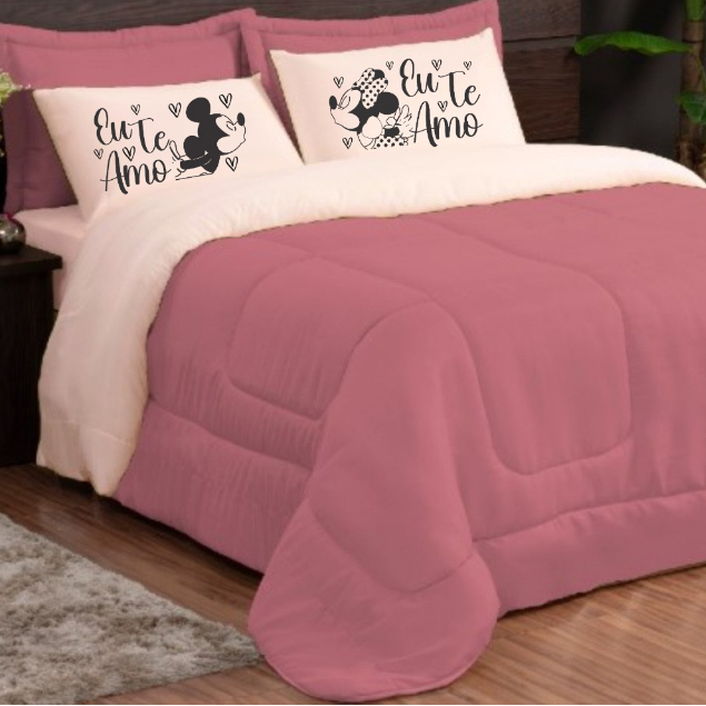 KIT EDREDOM ESTAMPADO CASAL QUEEN 5 PEÇAS DUPLA FACE VÁRIAS CORES PROMOÇÃO ! ( ELE & ELA )