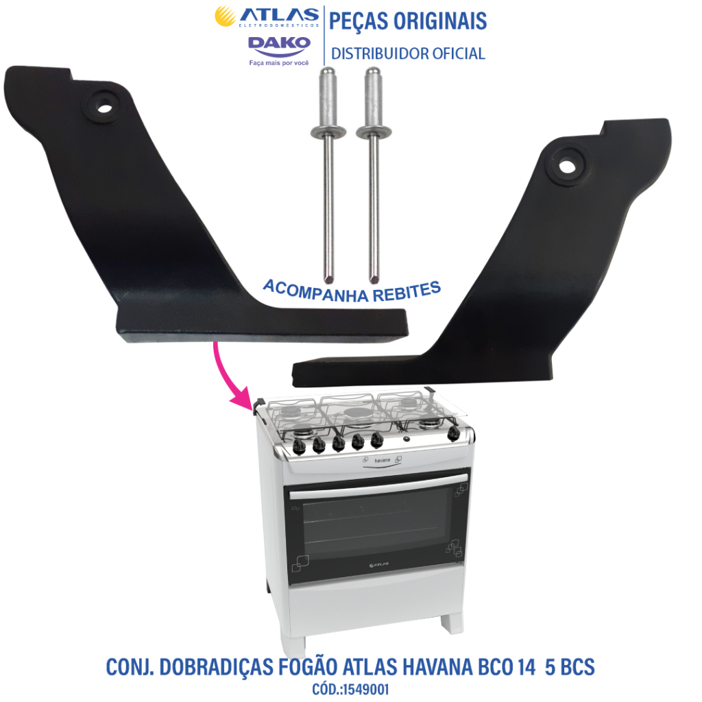Conj. Dobradiças Tampa Móvel Fogão Atlas Havana Bco14  5 BOCAS