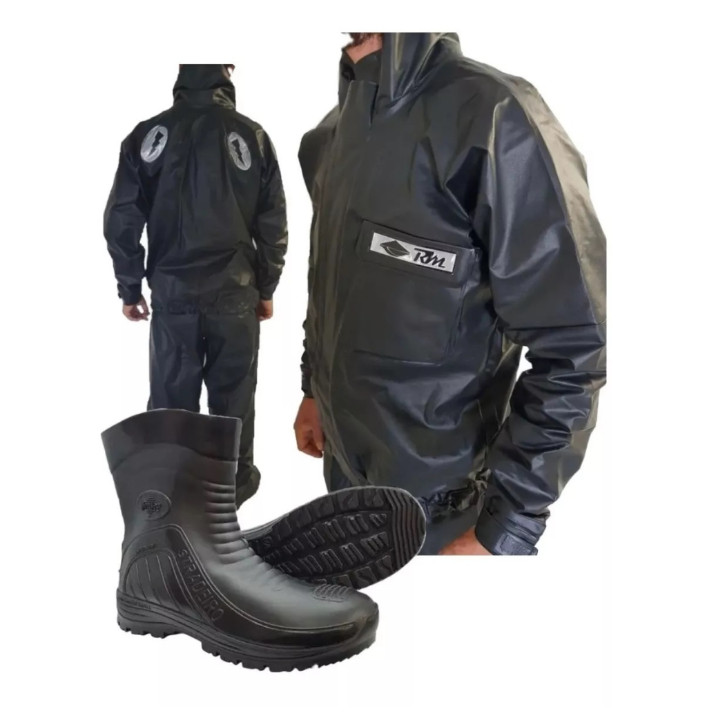 Kit Capa De Chuva Moto Pvc + Bota Impermeavel Motoqueiro