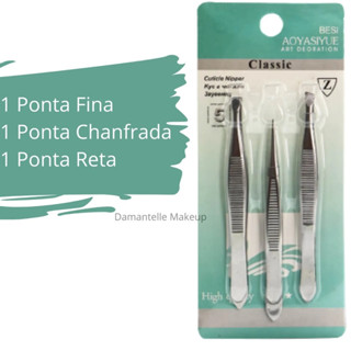 Kit com 3 Pinças Profissional Classic - Pontas: Reta, Chanfrada e Fina