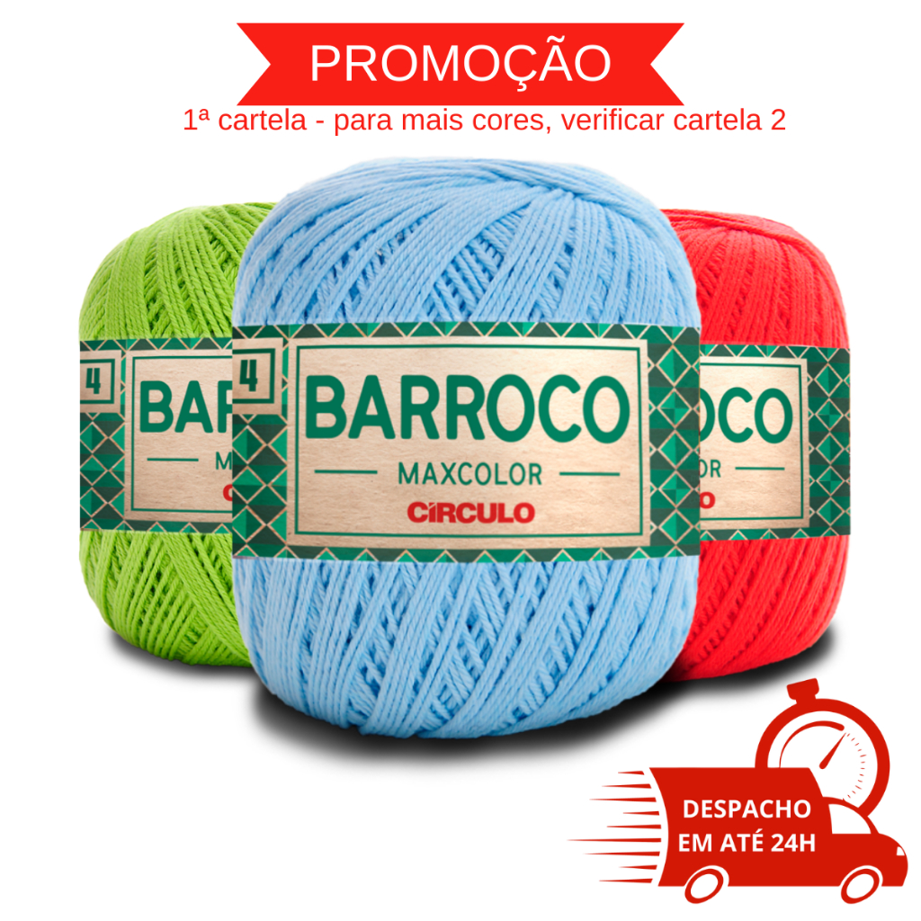 Barbante Barroco MAXCOLOR FIO 4 - 200g e 338 metros - 1ª Cartela Cores em Oferta na Shopee