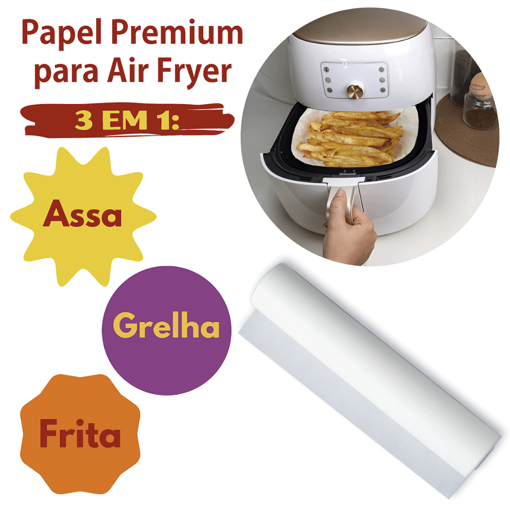 Papel Premium Antiaderente Para Air Fryer e Outras Formas - Em Bobina e Em Folha - Diversos Tamanhos