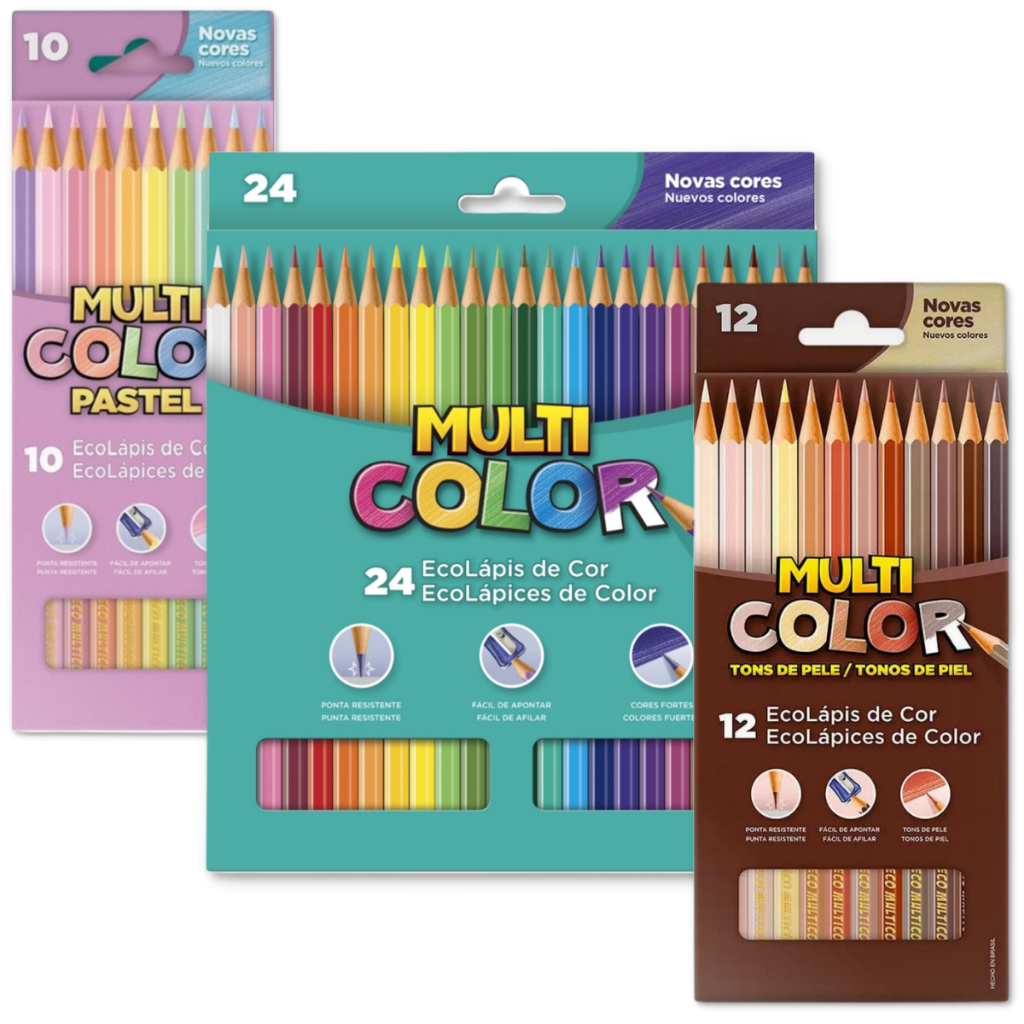 Lápis de cor Multicolor kit 24 cores + 12 tons de pele + 10 tons pastel