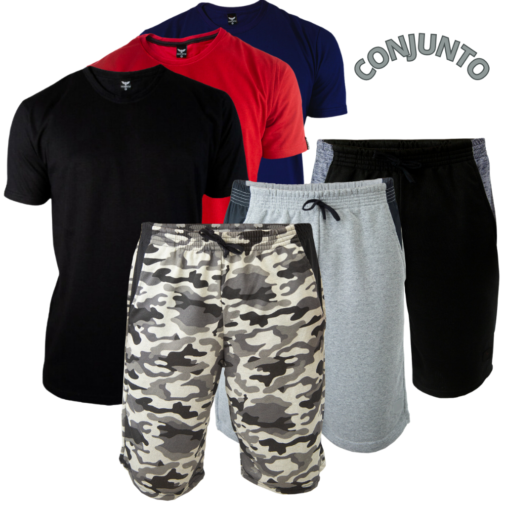 Conjuntos Moletom Masculino Academia Treino Camiseta Basica Bermudas Masculina