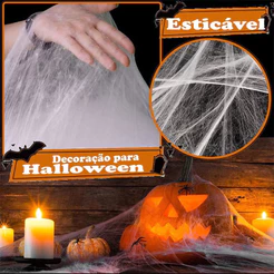 Kit Teia de Aranha Branca Artificial 20g Decoração Halloween Dia das Bruxas Festa