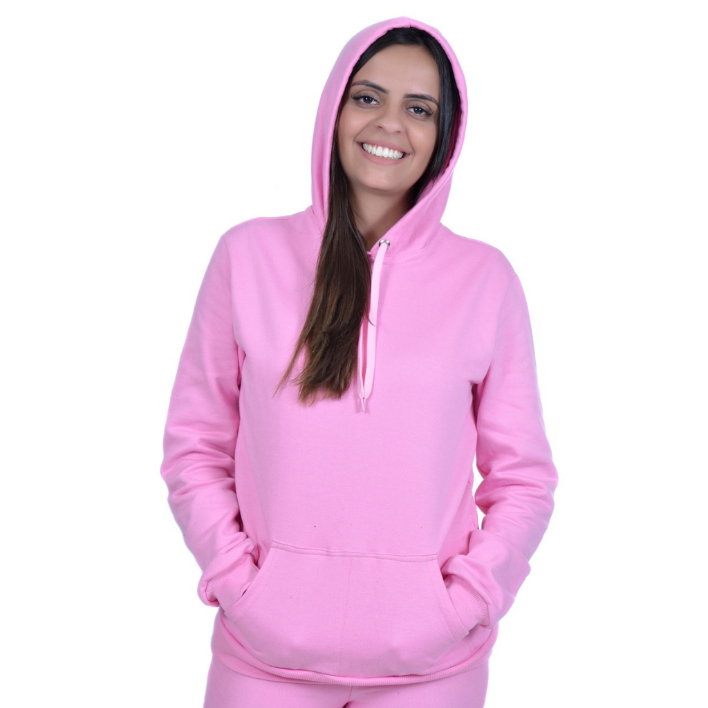 Blusa D Frio Moletom Feminino Liso Canguru Capuz Bolsos Blusao de Frio Casaco Barato Top