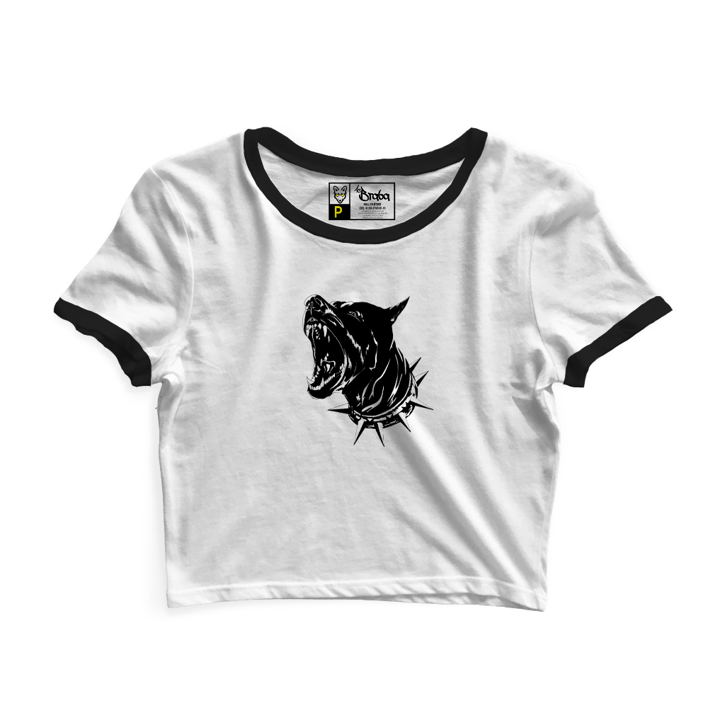 Cropped Blusinha As Braba Doberman Branco Viés Colorido