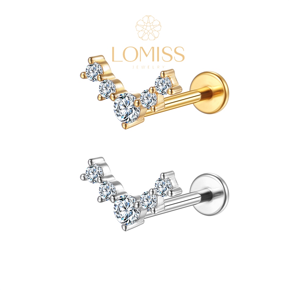 Piercing Labret Aço Cirúrgico Rosca Interna 5 Perdas Zircônia em Oferta na Shopee