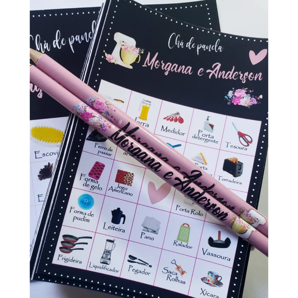 Brincadeira Chá de cozinha / panela Bingo Personalizado +  lápis 50 unidades papelaria