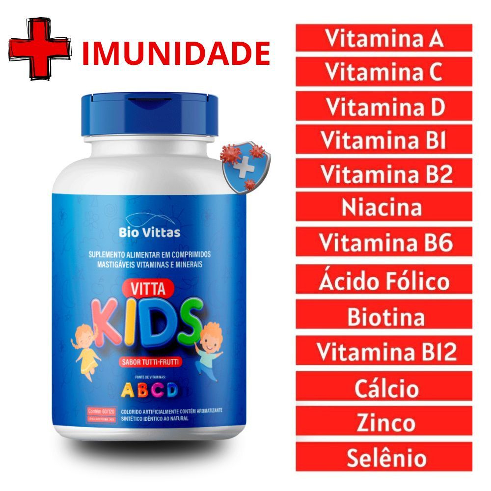 Vitamina Infantil Para Imunidade Apetite Anemia - Infantil Mastigavel - Tutti-Frutti 60 comprimidos - Biovitas