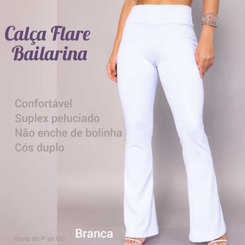 Calça branca Flare bailarina forrada Calça enfermeira tecido grosso Suplex PREMIUM Calça flanelada.