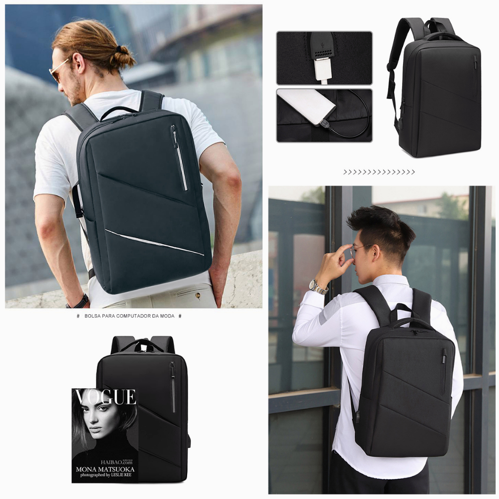 Mochila Executiva Slim Impermeável antifurto Para Notebooks de Até 15.6 Polegadas Escolar Universitária Masculina e Feminina Resistente de com Bolsos Secretos e Detalhes Refletivos