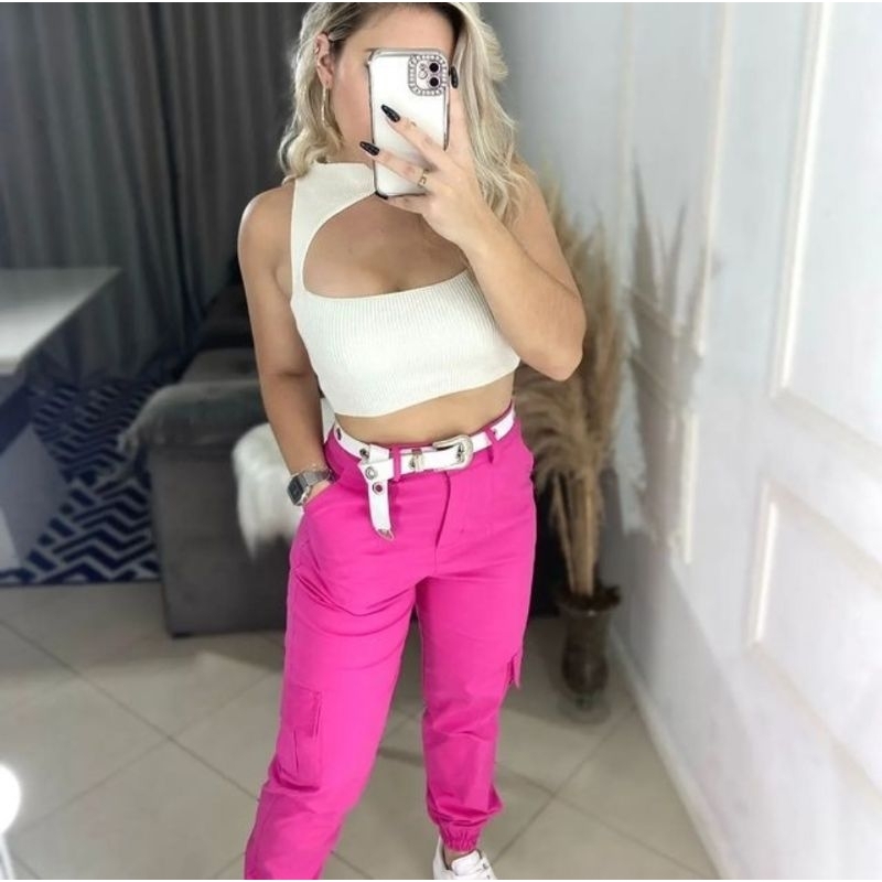 calça cargo joker feminino sarja pinki wissam jeans