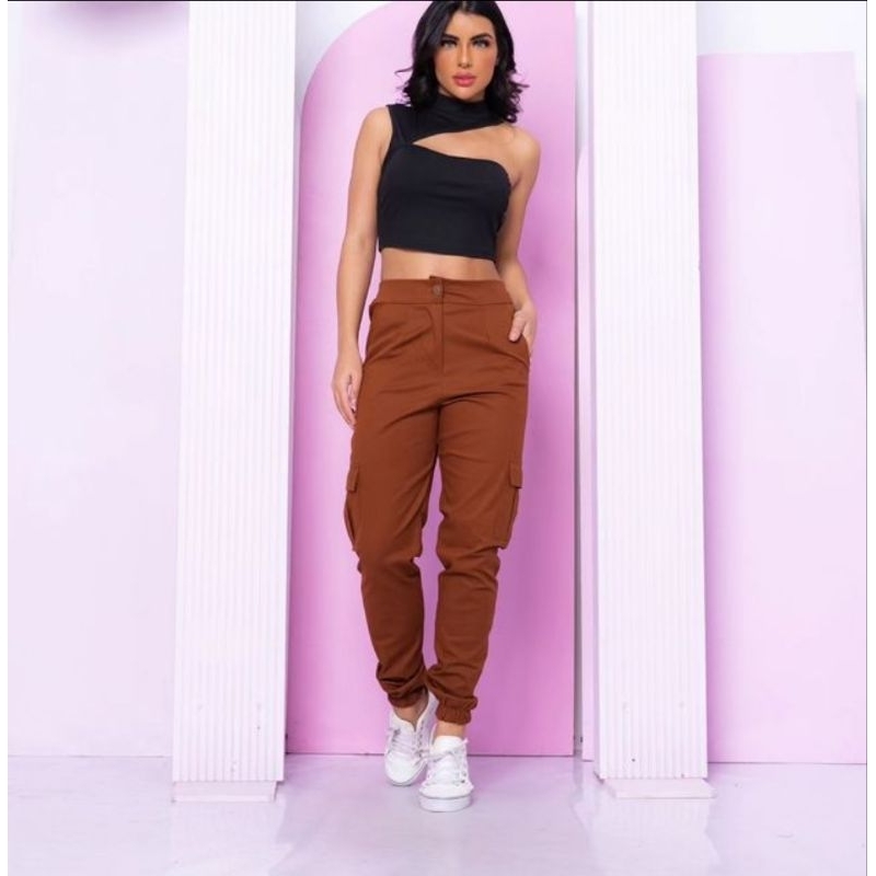 calça cargo joker feminino sarja caqui wissam jeans