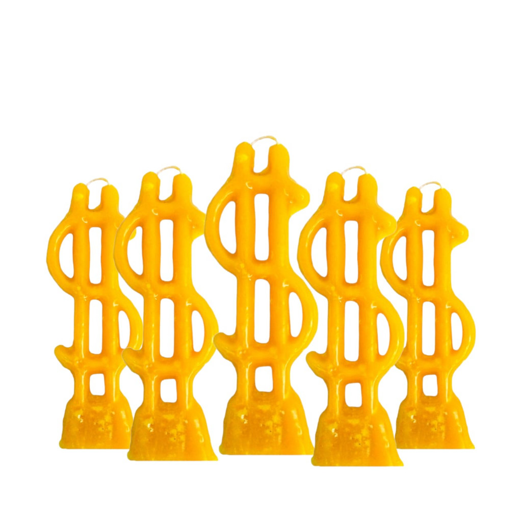 Vela Chama Dinheiro - Kit 5 unidades - Amarela  - Cifrão Magia em Oferta na Shopee