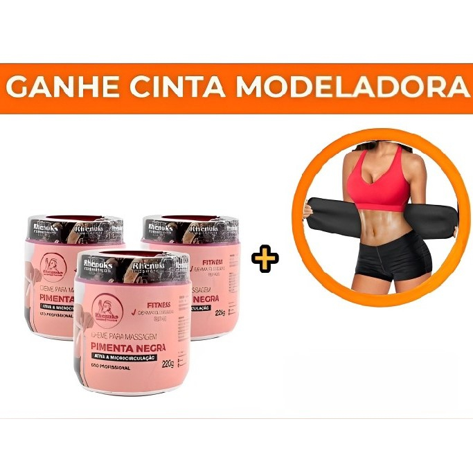 3 Gel  Pimenta Negra 200g + 1 Cinta Modeladora Slim Fit