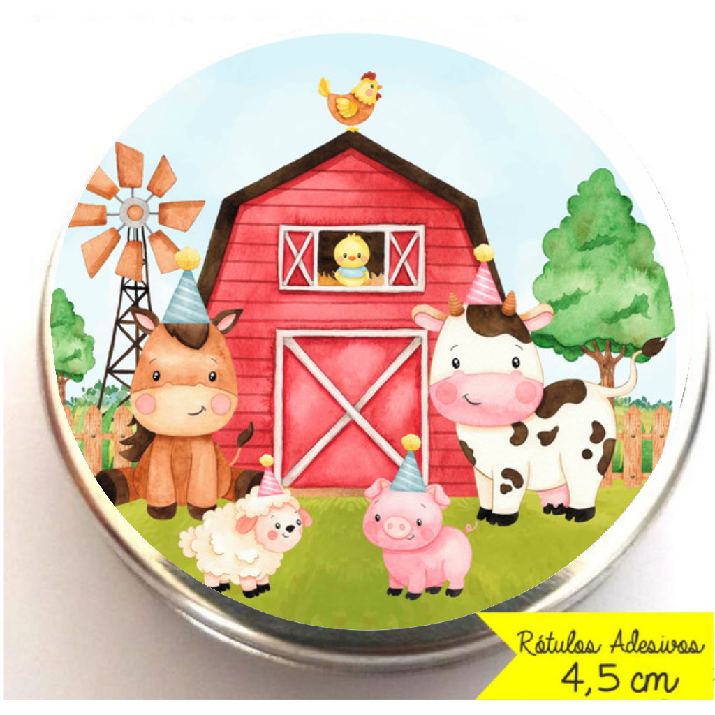 40 rótulos adesivos redondo 4,5cm tema Fazendinha Aquarela Menino 2, FOSCO SEM NOME, rótulos para latinhas em Oferta na Shopee