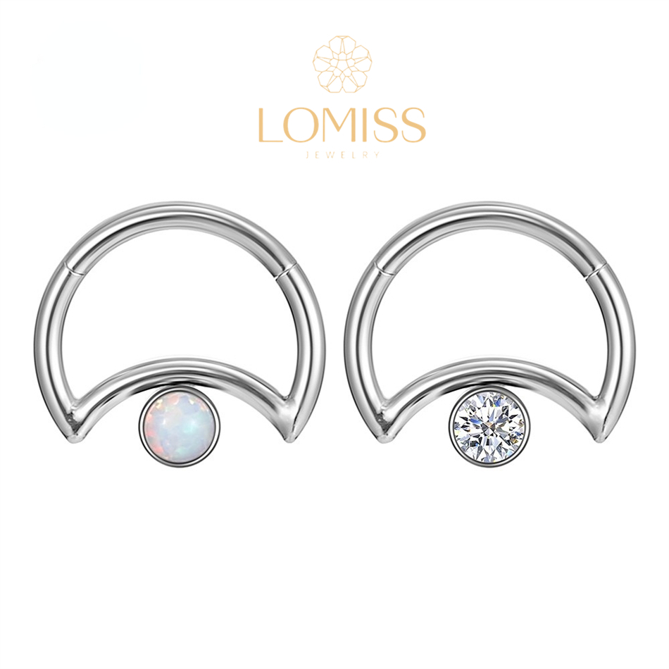 Piercing Daith Clik Lua Aço Cirúrgico Pvd Zircônia 1,2x8 - Fashion Accessories