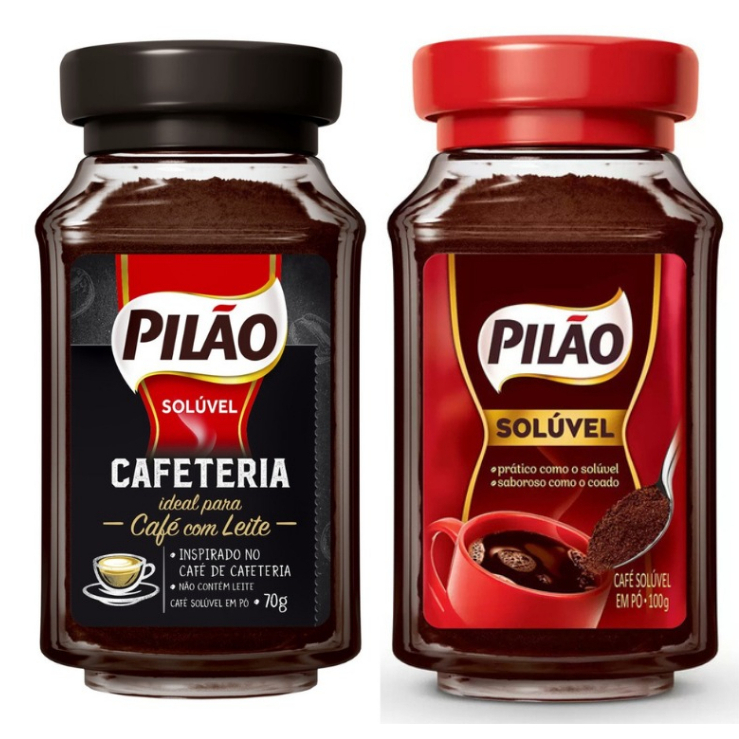 Kit com 4 Café solúvel em pó Pilão em embalagem de vidro
