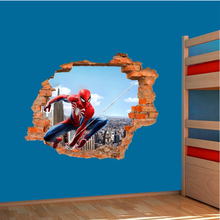 Adesivo decorativo Homem Aranha Teia Quebrando Parede Recorte Especial