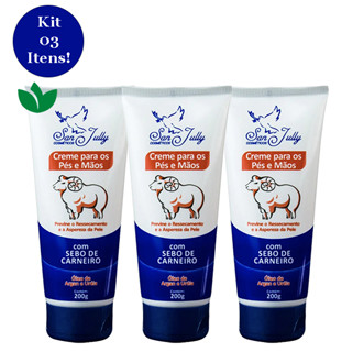 Kit 3 Unidades Creme Pés e Mão Com Sebo De Carneiro Bisnaga 200g San Jully