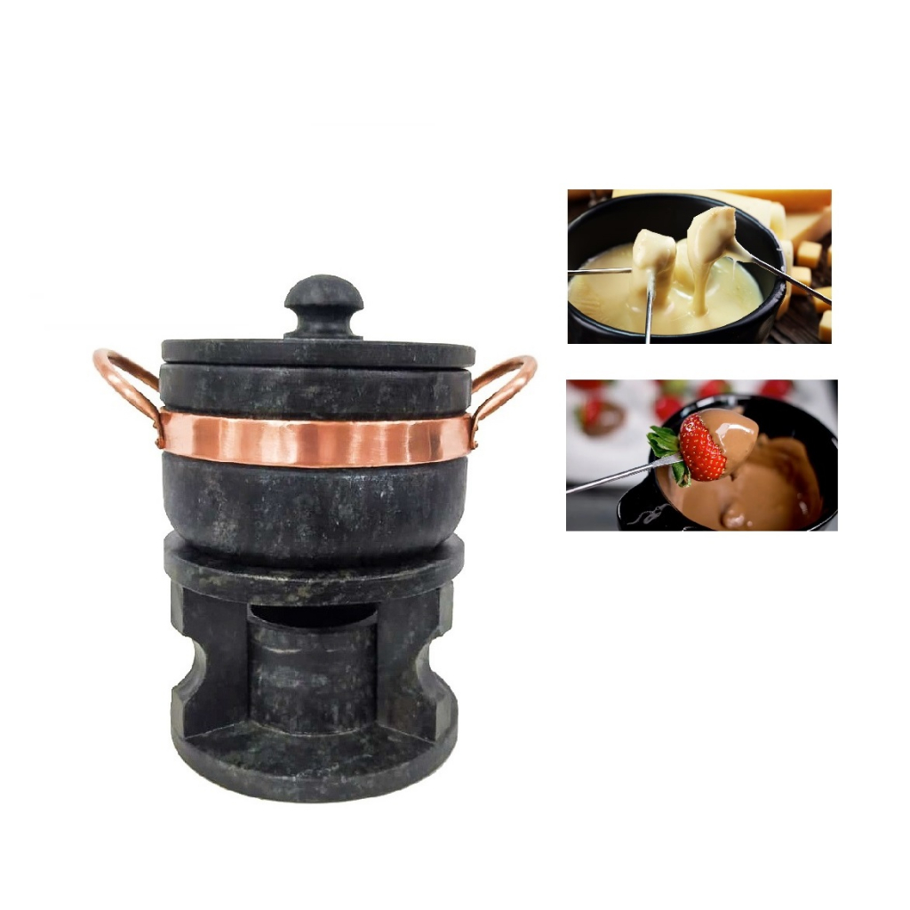Fondue Com Panela 800ml E Rechaud Pedra Sabão
