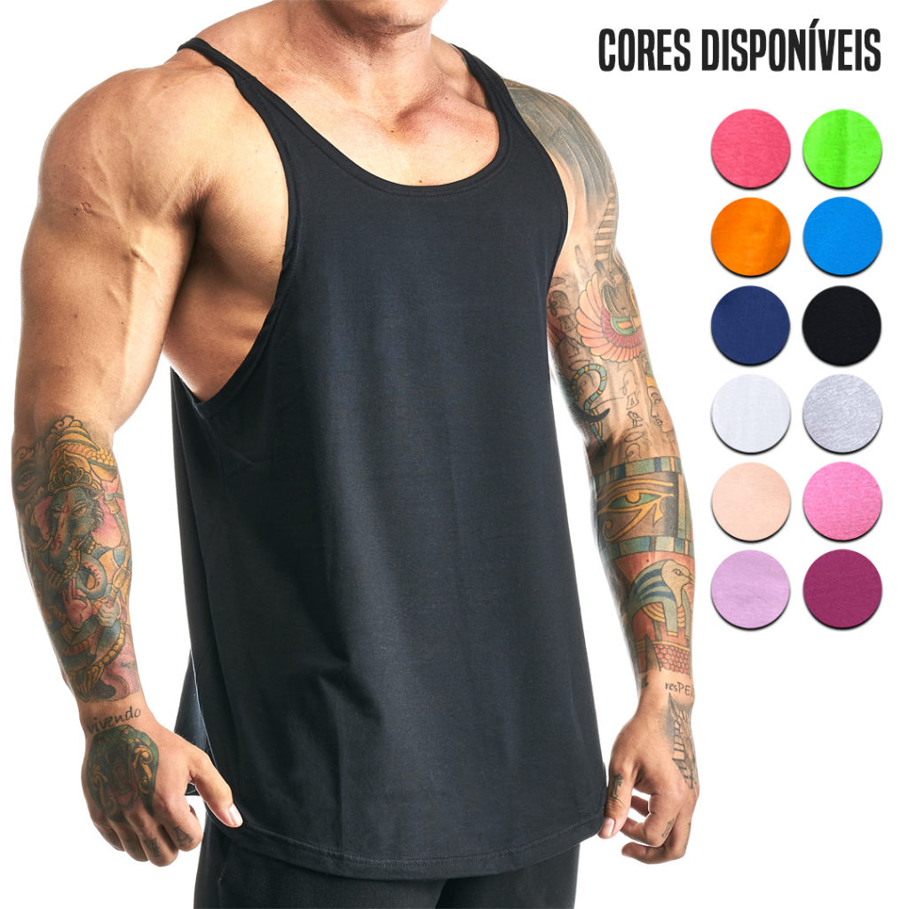 Regata Masculina Básica Algodão Cavada Lisa Diversas Cores Sem Estampa - Bombey