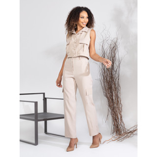 Conjunto Alfaiataria Confortável Colete e Calça Pantalona Moda Feminina Verão 23203 COLETE