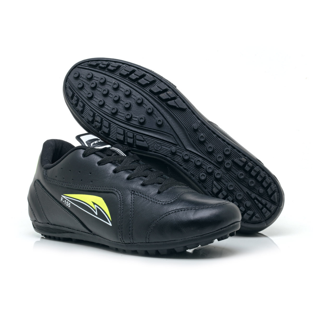 Chuteira para Society de Couro Legítimo Costurada Preta Promoção