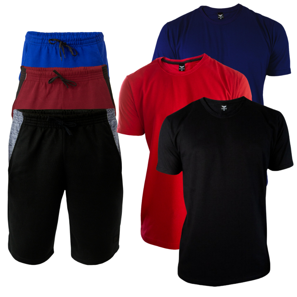 Conjunto 3 Bermudas Moletom Masculina Acamidia Treio E  3 Camiseta Básica Masculina Lisas Masculina Cores Sortidas Promoção