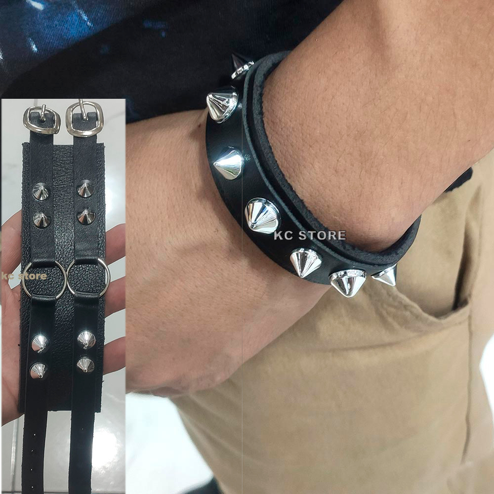 Pulseira Spike bracelete de rock roqueiro masculina feminina Cone Tachas Punk couro ecológico preto em Oferta na Shopee