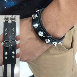 Pulseira Spike bracelete de rock roqueiro masculina feminina Cone Tachas Punk em couro ecologico preto ajustável