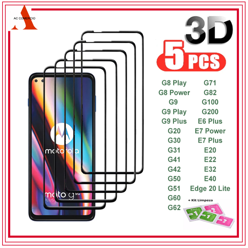 Kit 5 Película De Vidro Temperado 3D 9H Para Tudo Moto E4 E5 E6 E7 G6 G6plus G6play G7 G7plus G7play G7power G8 G8 plus
