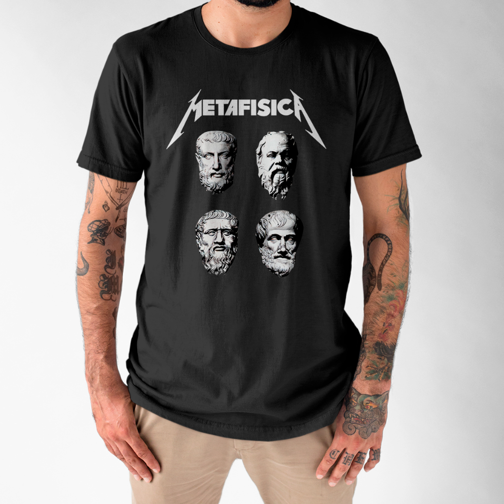 Camiseta Basica Metafisica Filosofia Grandes Pensadores Leonardo, Socrates, Aristoteles E Platao Unissex
