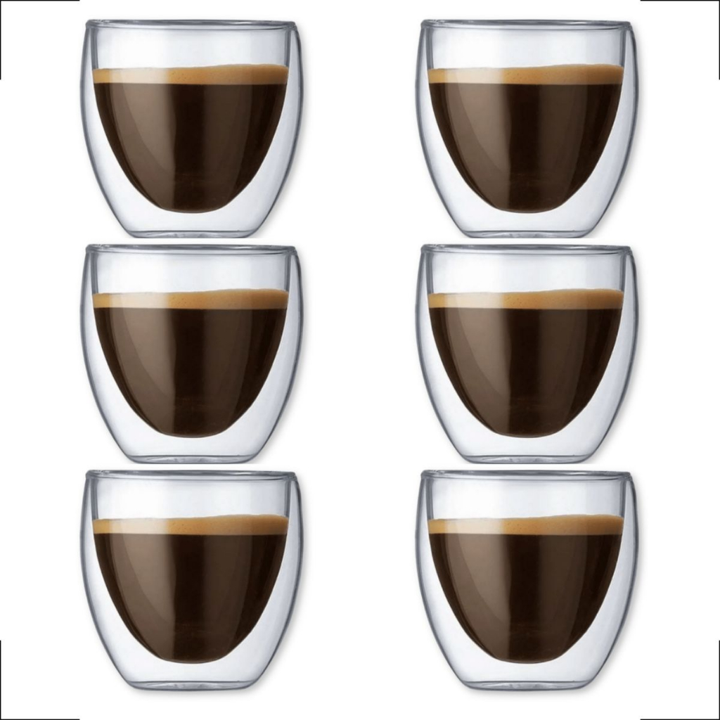 kit copo parede dupla de vidro bebida quente frio 250ml 6 un copo para café copos cappuccino chocolate quente não queima mão