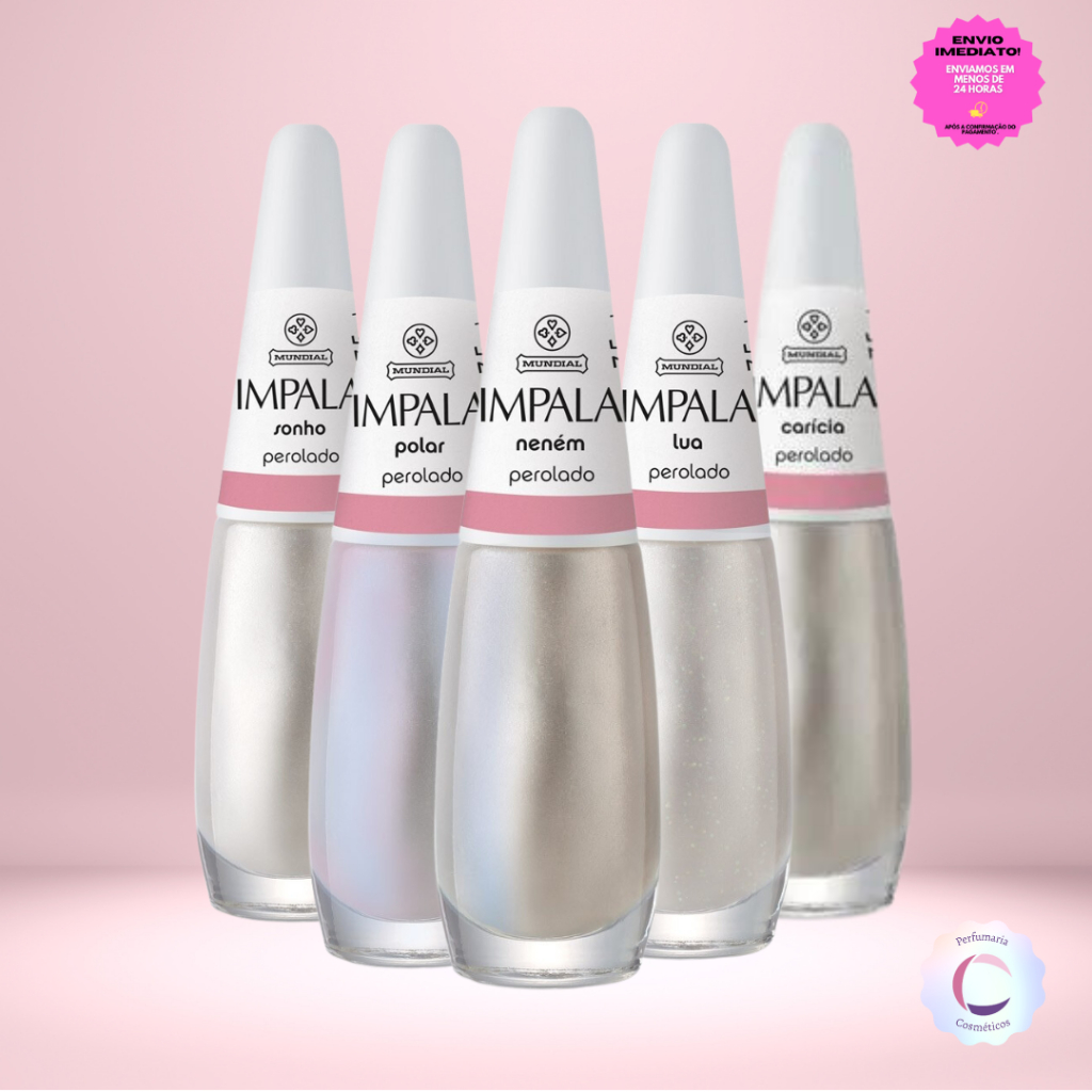 Kit Esmaltes Perolados Impala c/5un (lua, neném, sonho, carícia, polar)